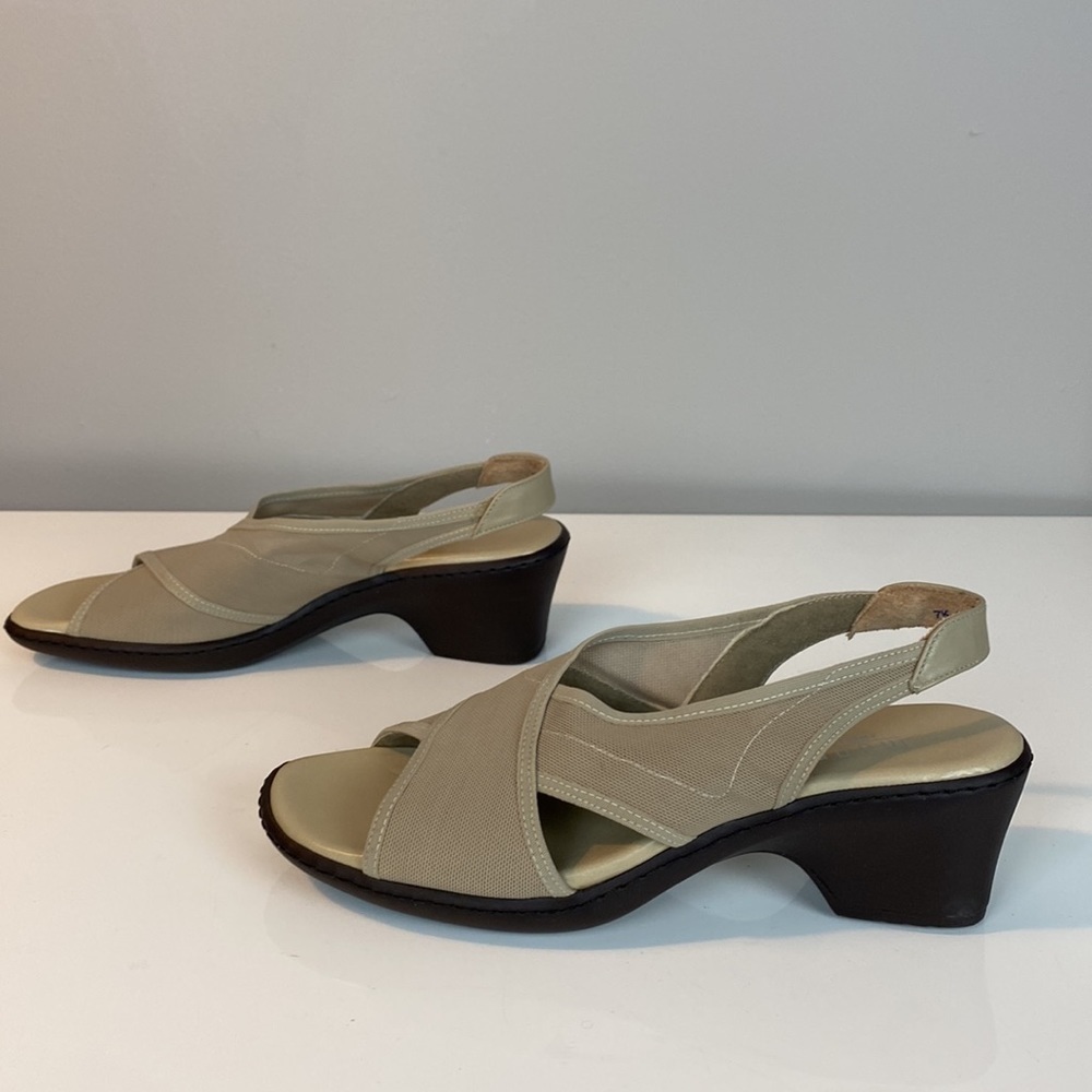 Munro Ava Taupe Stretch Slingback Heeled Sandals Size 7.5N - Picture 3 of 15